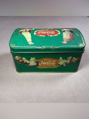 Vintage Rare 1997 Drink Coca Cola Green Tin Container Hinged Lid Couple Swinging